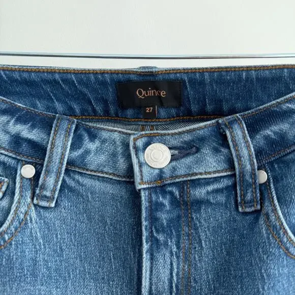 Quince Bella Jeans Womens 27 High Rise Relaxed Straight Stretch Denim Atlantic - Picture 3 of 12